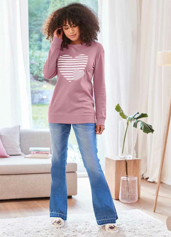 bonprix - Blusa Moletinho Estampa de Coração Rosa 6