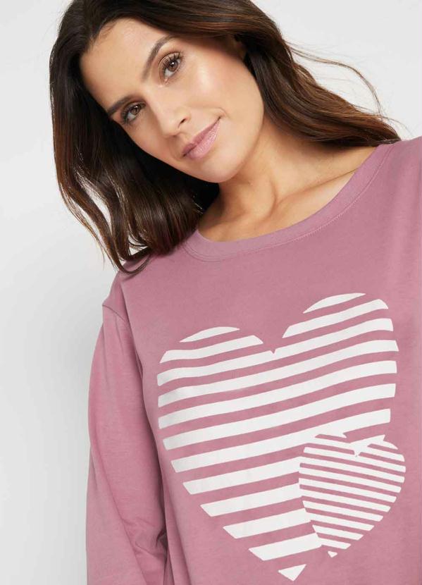 bonprix - Blusa Moletinho Estampa de Coração Rosa 5
