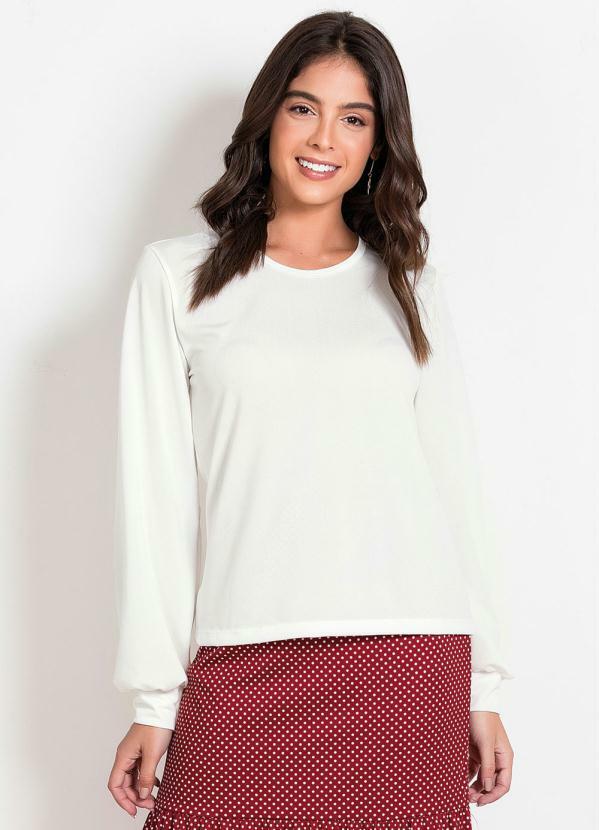Outlet - Blusa Off White com Manga Balonê Moda Evangélica