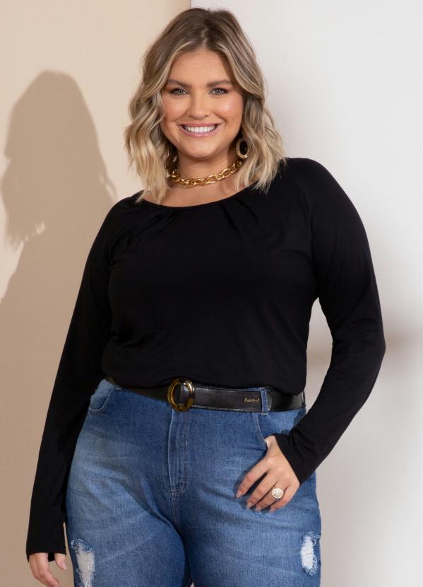 Quintess - Blusa Preta com Mangas Longas e Pregas no Decote 5