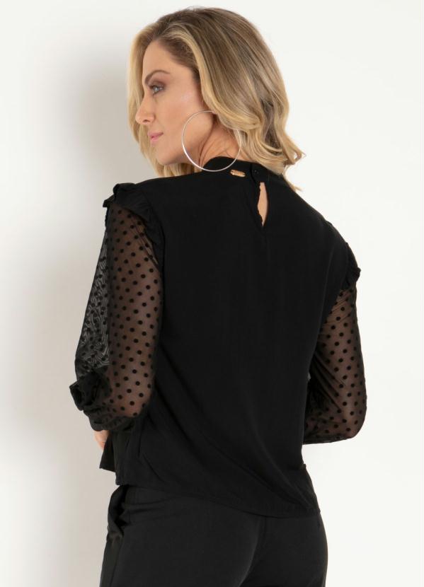 Quintess - Blusa Preta com Mangas Longas em Tule 2