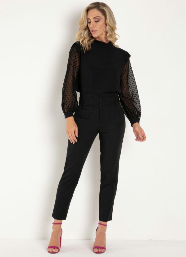 Quintess - Blusa Preta com Mangas Longas em Tule 5