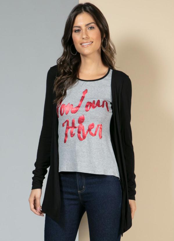 Quintess - Blusa Preta com Sobreposição 1