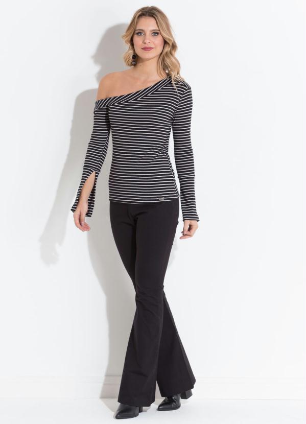 Quintess - Blusa Preta e Branca Quintess Estampa Listrada 3