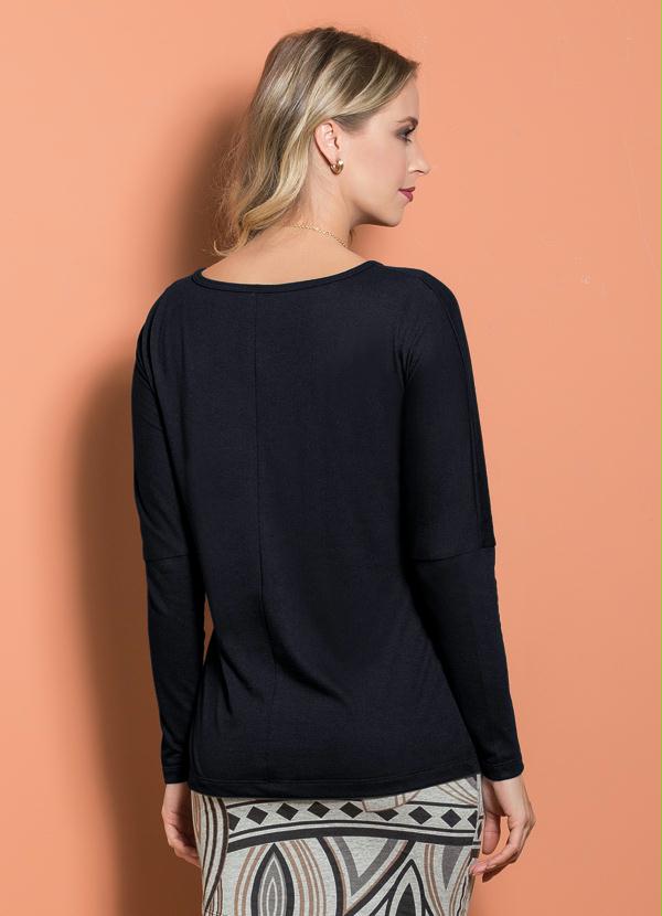 Outlet - Blusa Preta Soltinha com Maga Longa 2