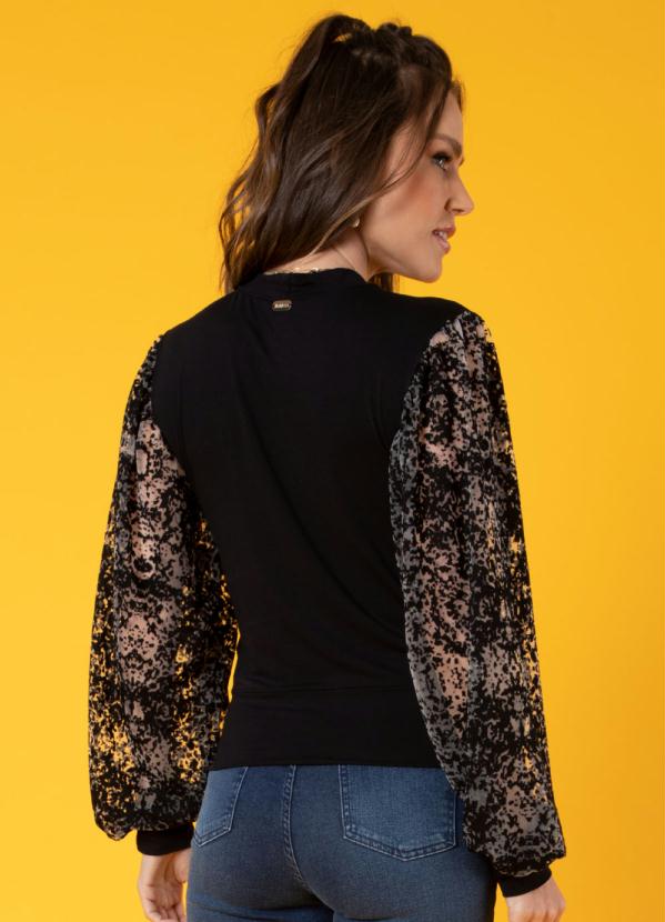Quintess - Blusa Preto Mangas Bufantes com Transparência 2