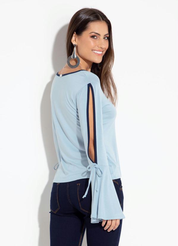 Quintess - Blusa Quintess Azul Neblina com Manga Ampla 2