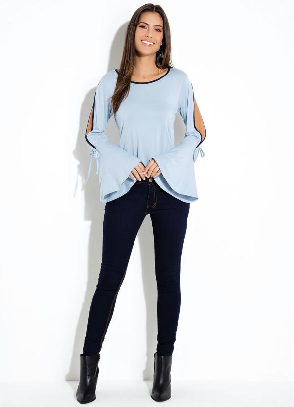Quintess - Blusa Quintess Azul Neblina com Manga Ampla 3