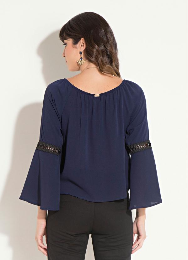 Quintess - Blusa Quintess Marinho com Elástico no Decote 2