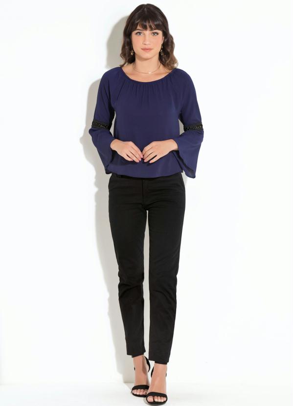 Quintess - Blusa Quintess Marinho com Elástico no Decote 3