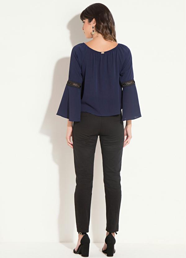 Quintess - Blusa Quintess Marinho com Elástico no Decote 4