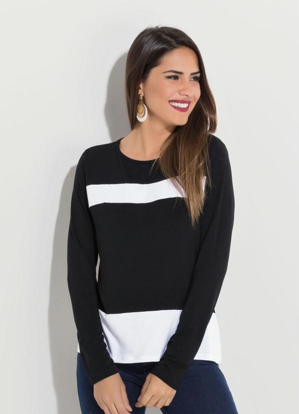Blusa Quintess Preta e Branca com Recortes - Quintess