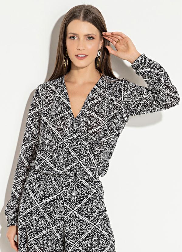 Quintess - Blusa Quintess Transpassada Mangas Longas Lenço