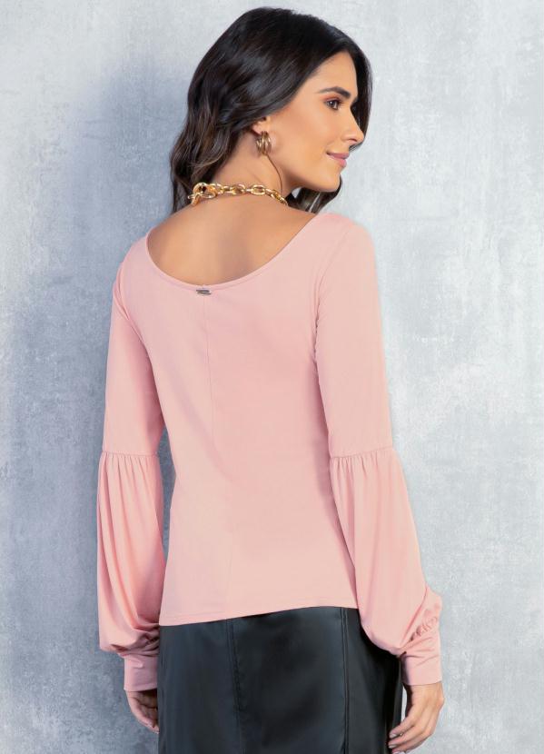 Quintess - Blusa Rosa com Decote Canoa e Mangas Balão 2