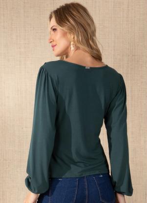 Quintess - Blusa Verde Manga Longas com Babados - QUINTESS