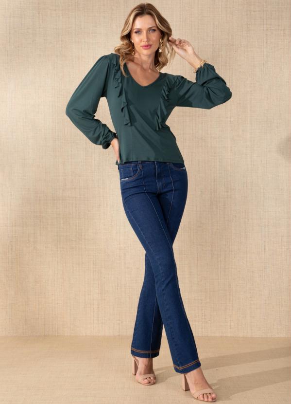 Quintess - Blusa Verde Manga Longas com Babados 5