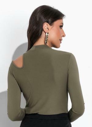 Moda Pop - Blusa Verde Militar em Malha de Viscose - MODA POP