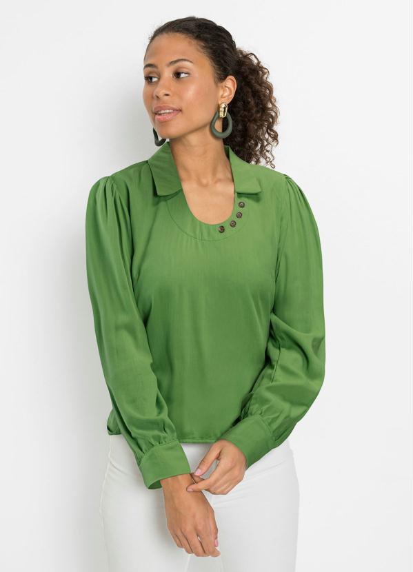 bonprix - Camisa Decote U Verde