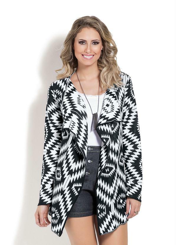 Janine - Maxi Cardigan Étnico Preto e Branco