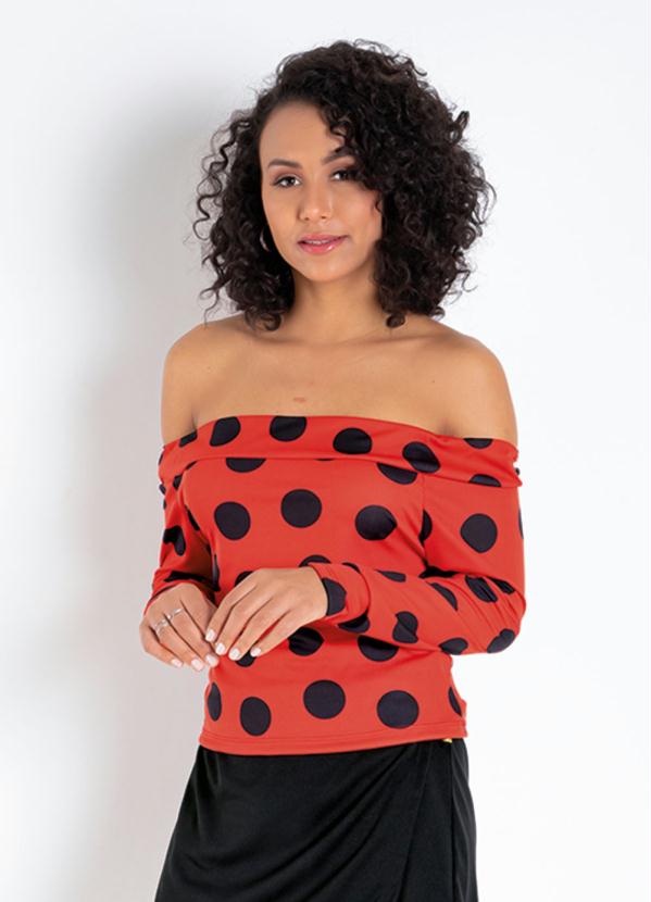 Outlet - Blusa Poá Laranja Ombro a Ombro 1