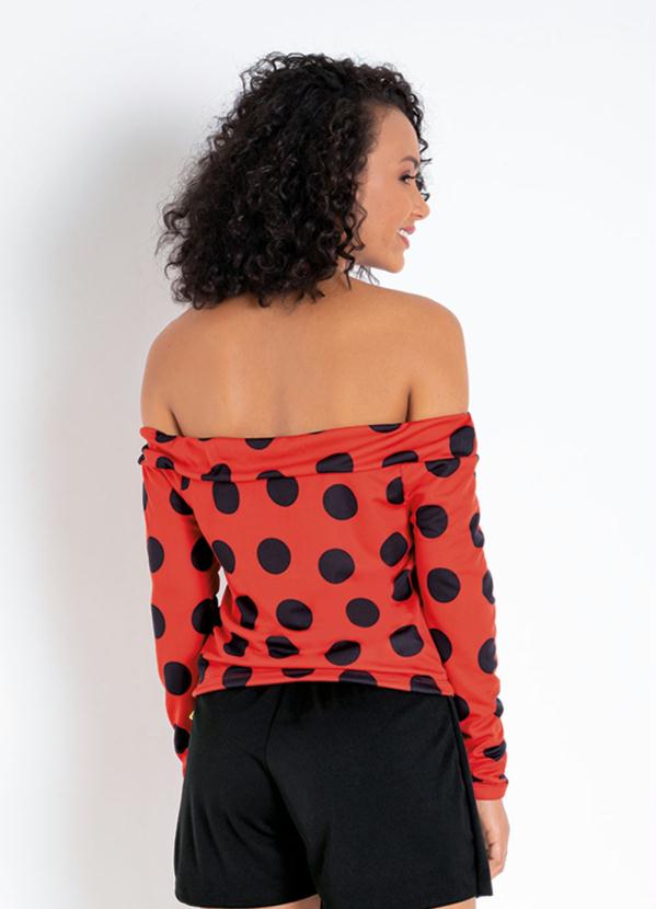 Outlet - Blusa Poá Laranja Ombro a Ombro 2