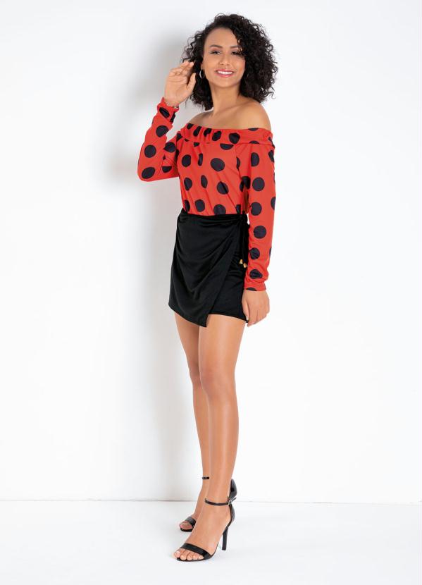 Outlet - Blusa Poá Laranja Ombro a Ombro 5