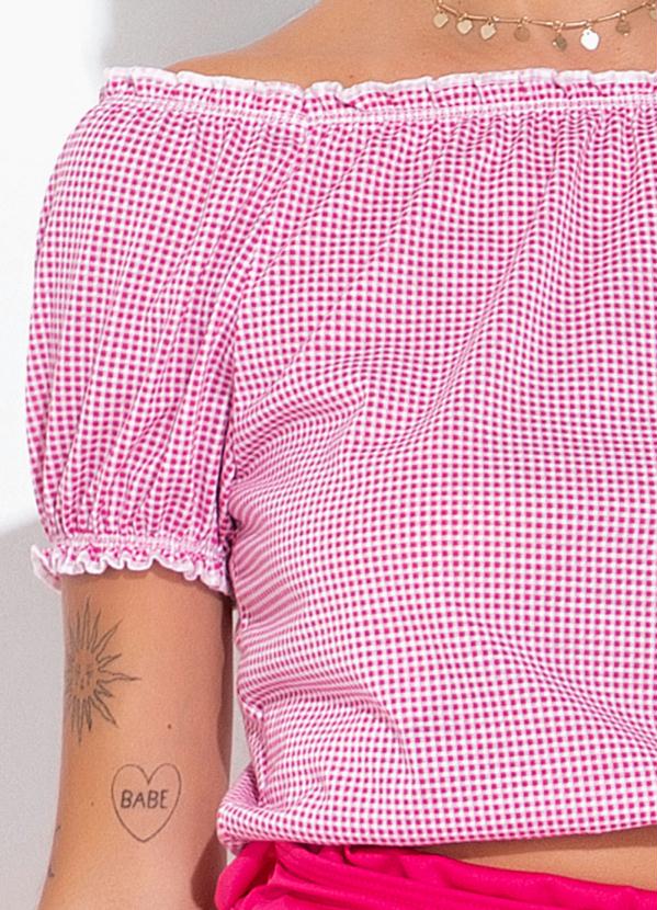 Moda Pop - Blusa Xadrez com Decote Ombro a Ombro 3