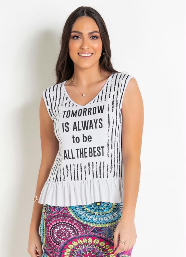 Outlet - Blusa com Babado na Barra Branca Moda Evangélica