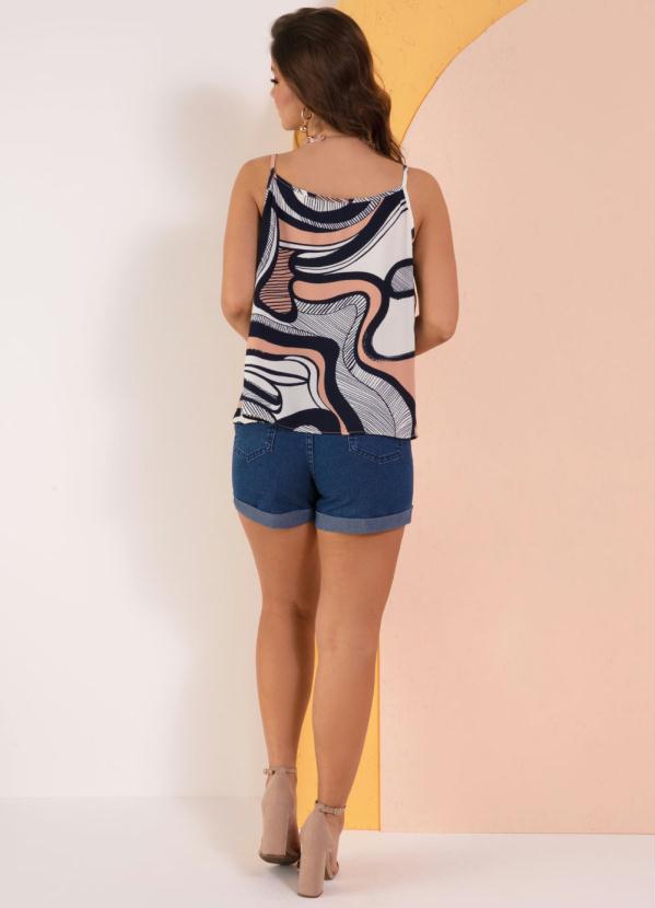 Quintess - Blusa com Pregas Abstrato Bege 4