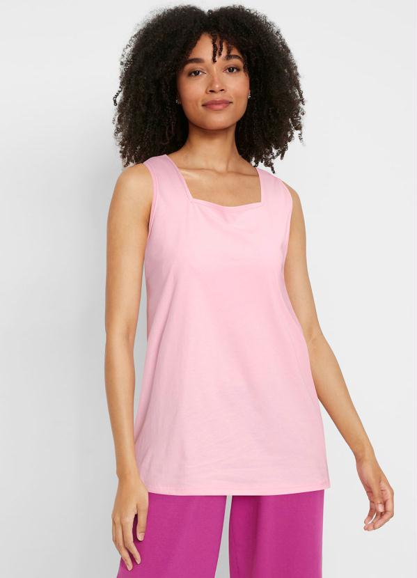 bonprix - Blusa Decote Quadrado Rosa