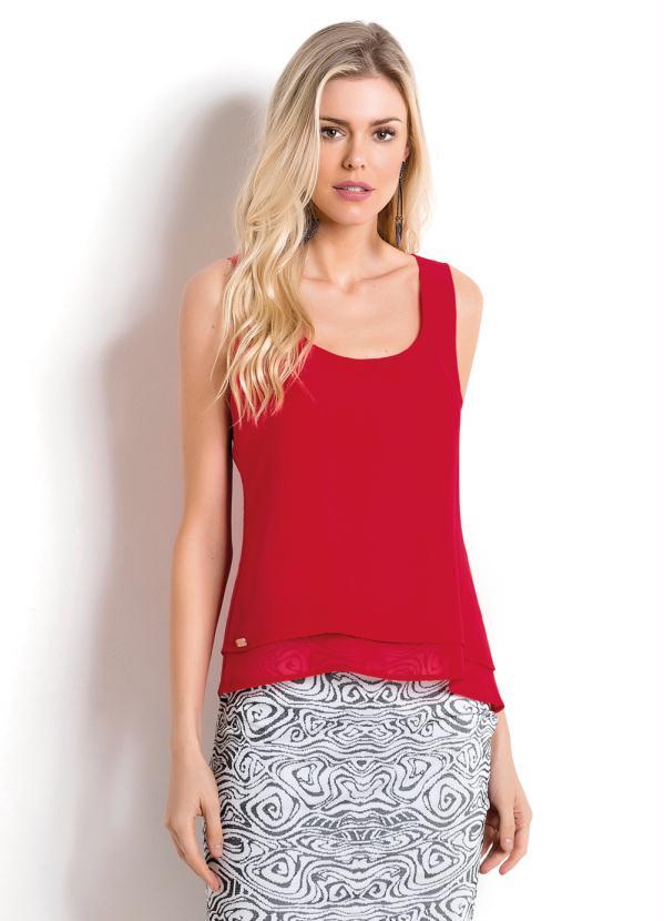 Quintess - Blusa em Chiffon Vermelha com Babado Quintess