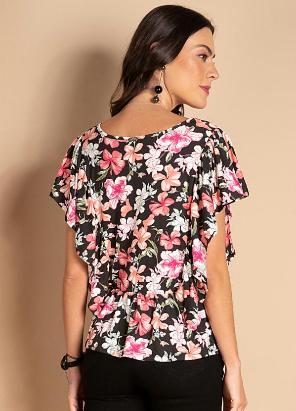 Quintess - Blusa Floral Rosa Decote V com Babados 2