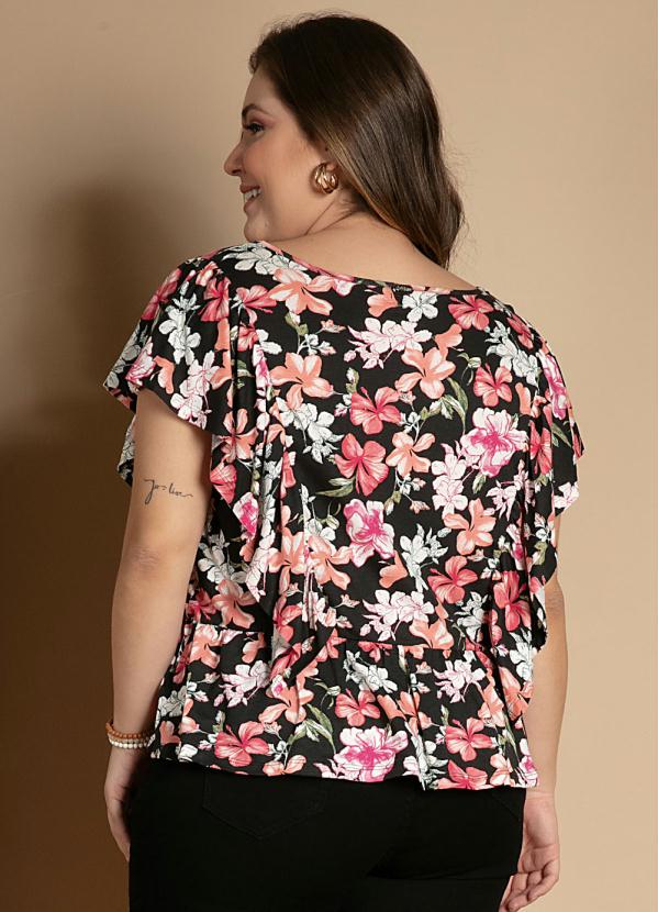 Quintess - Blusa Floral Rosa Decote V com Babados 7