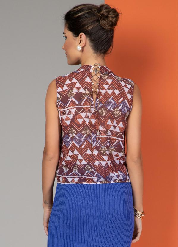 Quintess - Blusa Geométrica com Gola e Amarração 2