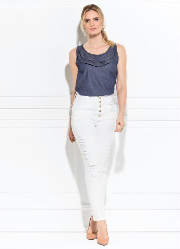 Quintess - Blusa Jeans Quintess com Babados no Decote 3