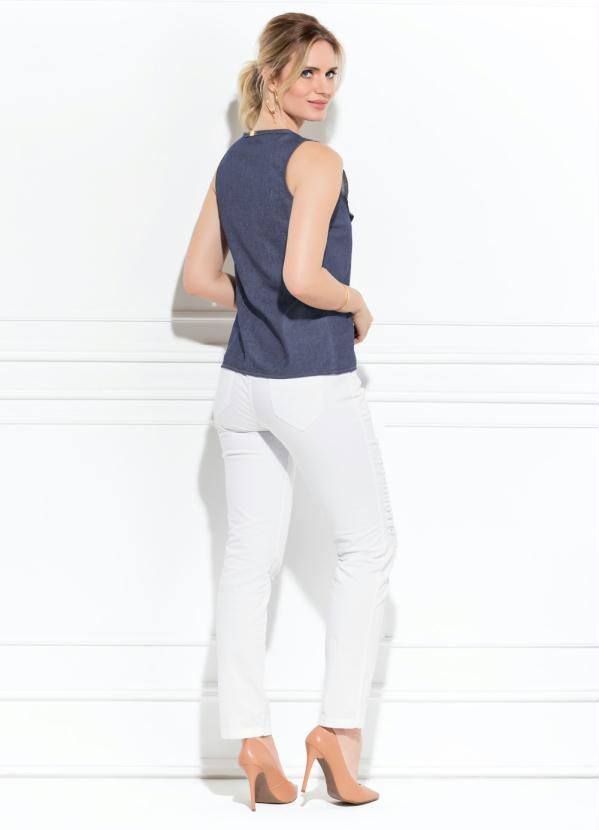 Quintess - Blusa Jeans Quintess com Babados no Decote 4