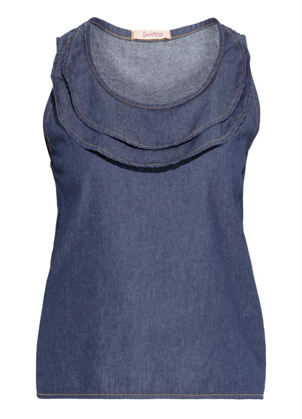 Quintess - Blusa Jeans Quintess com Babados no Decote 5