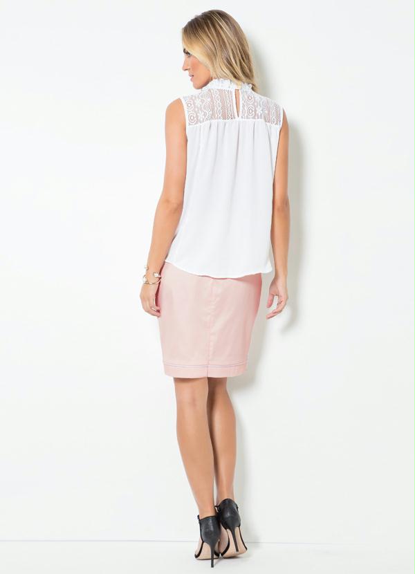 Multimarcas - Blusa Mink com Detalhe de Renda Branca 5