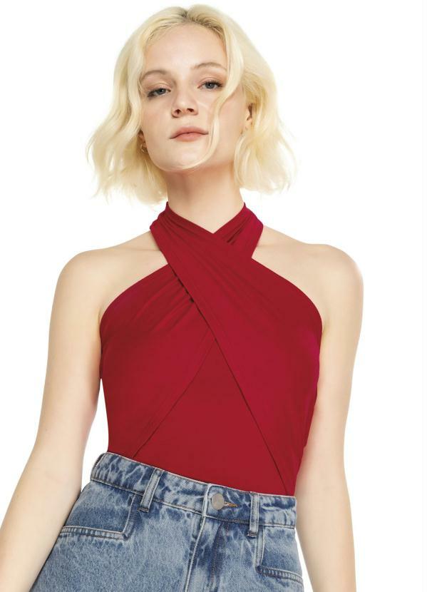 Enfim - Blusa Vermelha Transpassada em Crepe