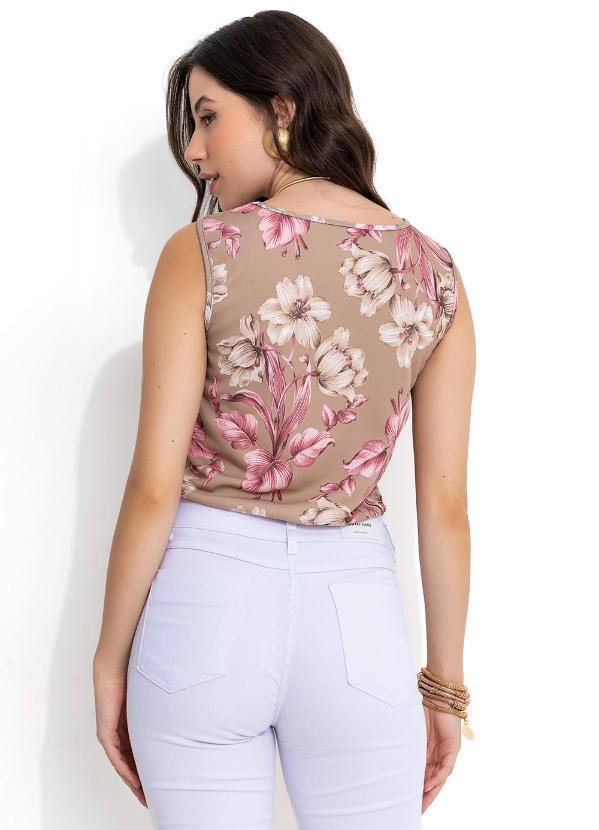 Moda Pop - Regata Curta Floral Bege sem Mangas 2