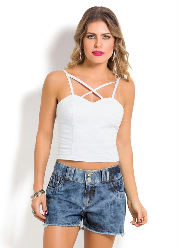 Janine - Top Cropped com Tiras no Decote Branco