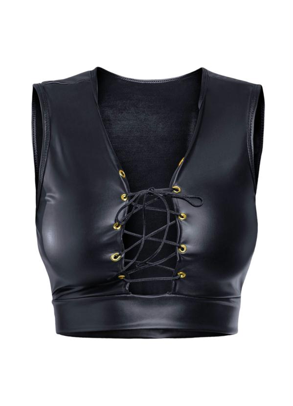 Janine - Top Cropped Preto com Transpasse Frontal 5