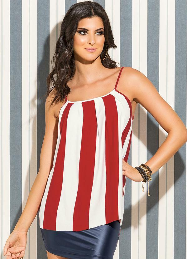 Blusa Bicolor Listrada Vermelha e Branca - Quintess