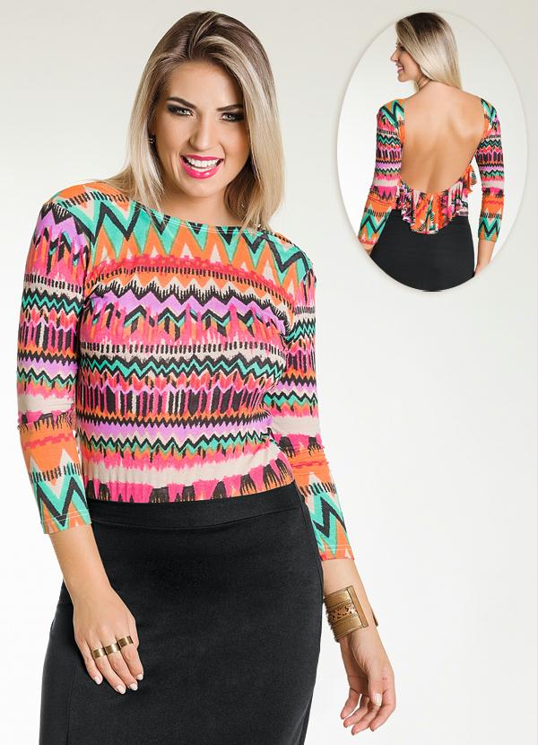 Outlet Blusa Decote nas Costas Estampa Étnica