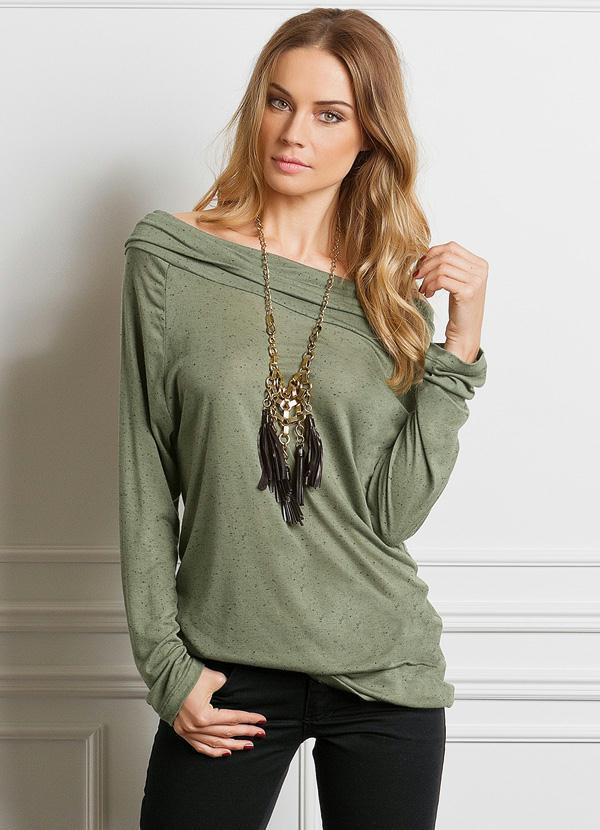 Quintess - Blusa Feminina Manga Longa com Gola Verde