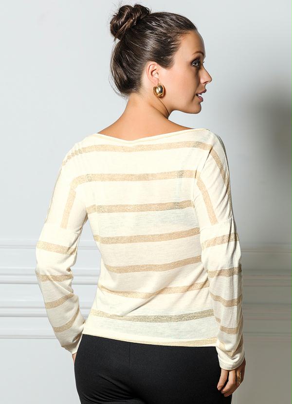 Outlet - Blusa Manga Longa Bege Listrado 2