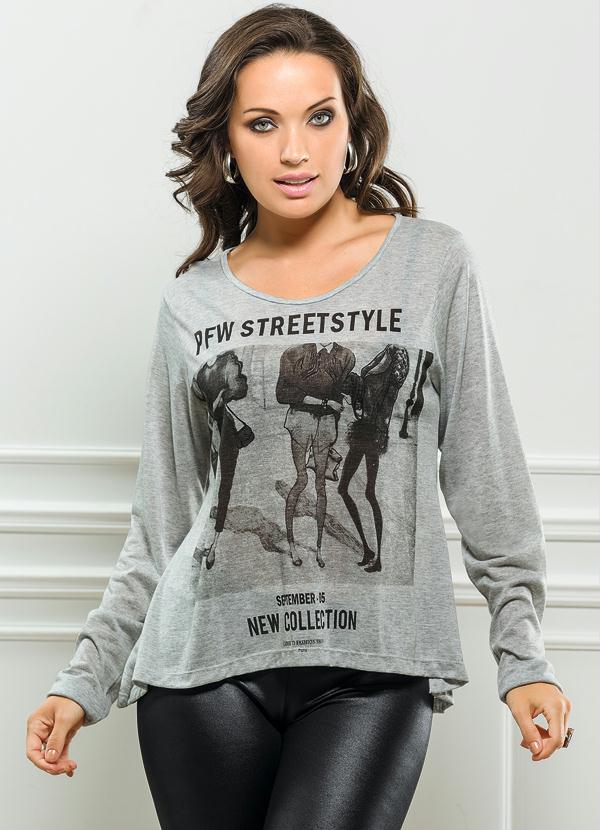 Outlet - Blusa Manga Longa Cinza Estampada 3