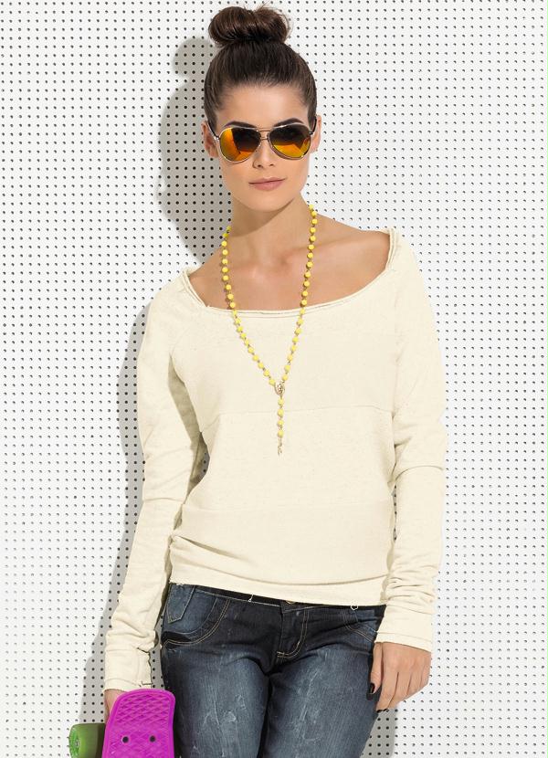 Quintess - Blusa Manga Longa com Corte a Fio Creme