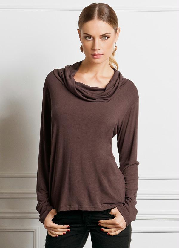 Quintess - Blusa Manga Longa com Gola Marrom