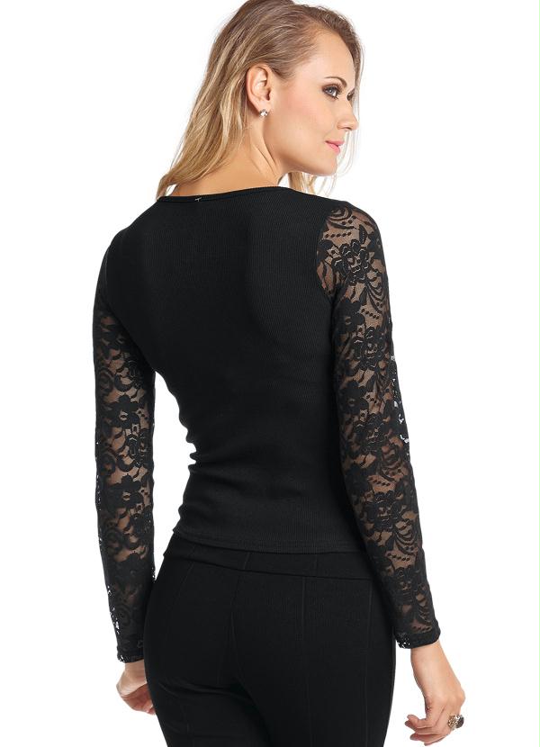 Outlet - Blusa Manga Longa Rendada Preta 2